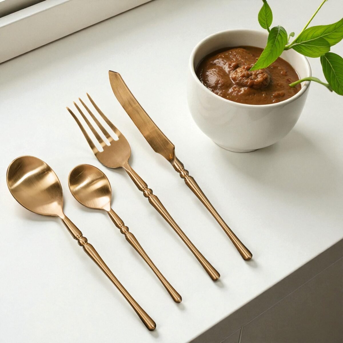 Harmiche Regal Gold 4-Piece Cutlery Set – Premium Stainless Steel Flatware with Center Detailing