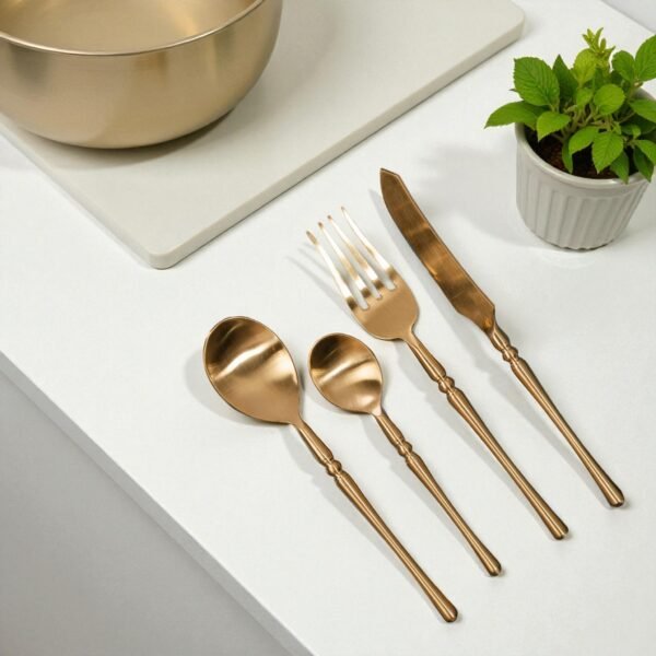 Harmiche Regal Gold 4-Piece Cutlery Set – Premium Stainless Steel Flatware with Center Detailing