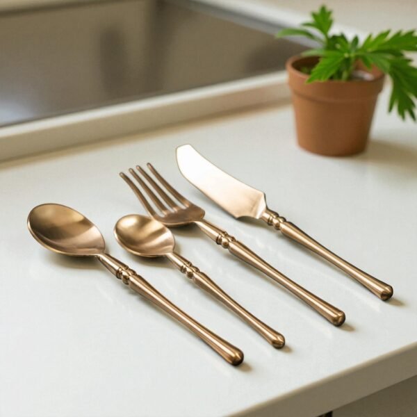 Harmiche Regal Gold 4-Piece Cutlery Set – Premium Stainless Steel Flatware with Center Detailing