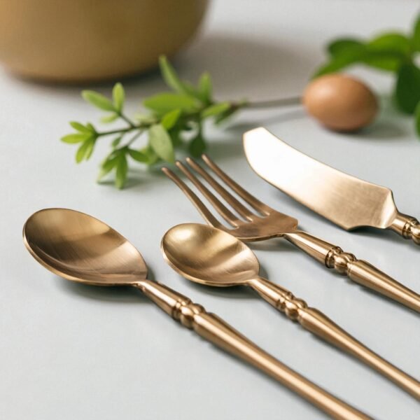 Harmiche Regal Gold 4-Piece Cutlery Set – Premium Stainless Steel Flatware with Center Detailing