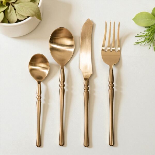 Harmiche Regal Gold 4-Piece Cutlery Set – Premium Stainless Steel Flatware with Center Detailing