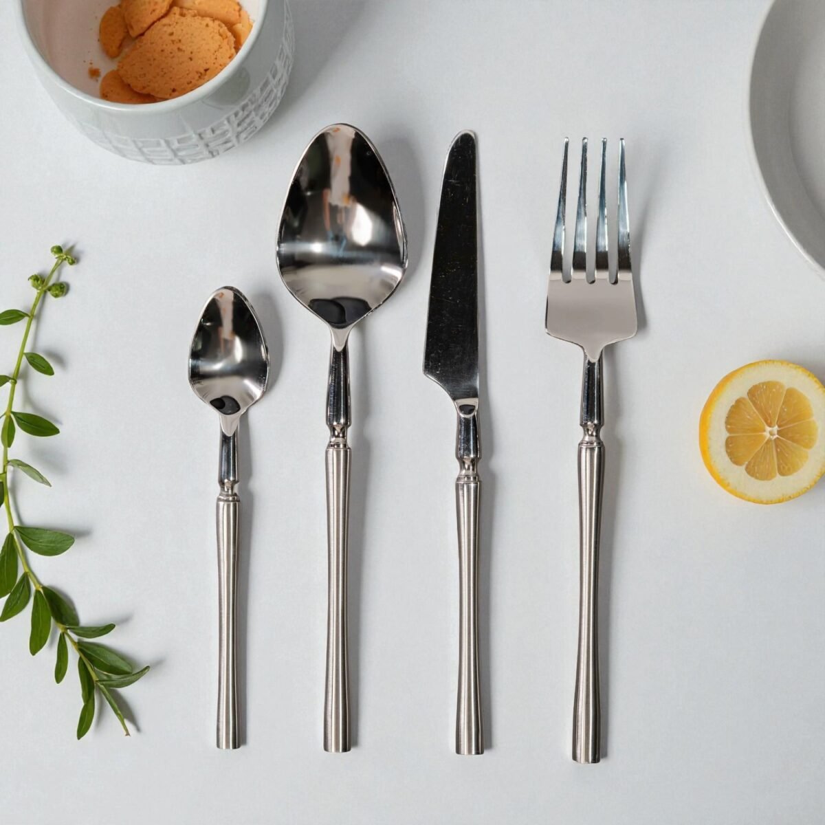 Harmiche Classic Silver 4-Piece Cutlery Set – Premium Stainless Steel Flatware with Center Detailing