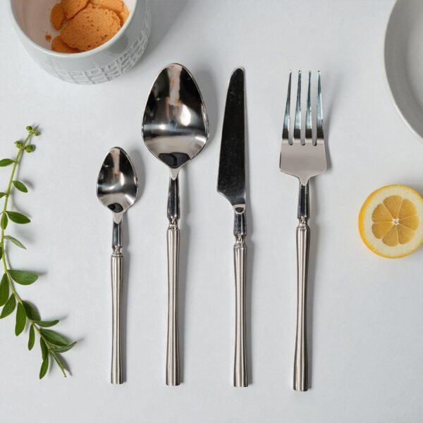 Harmiche Classic Silver 4-Piece Cutlery Set – Premium Stainless Steel Flatware with Center Detailing
