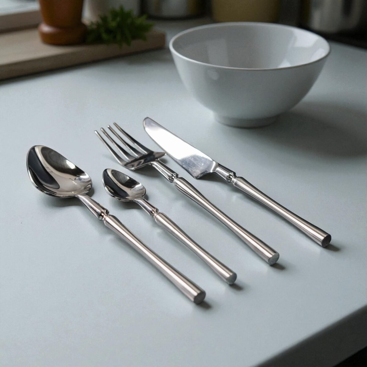 Harmiche Classic Silver 4-Piece Cutlery Set – Premium Stainless Steel Flatware with Center Detailing