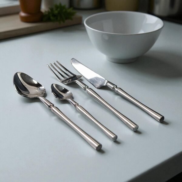 Harmiche Classic Silver 4-Piece Cutlery Set – Premium Stainless Steel Flatware with Center Detailing