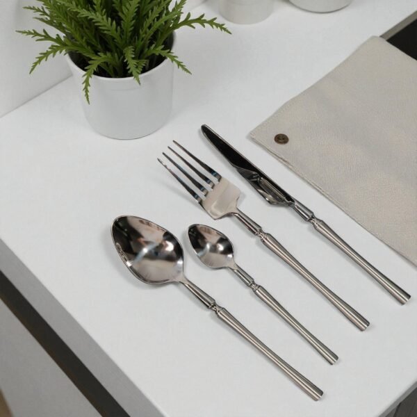 Harmiche Classic Silver 4-Piece Cutlery Set – Premium Stainless Steel Flatware with Center Detailing