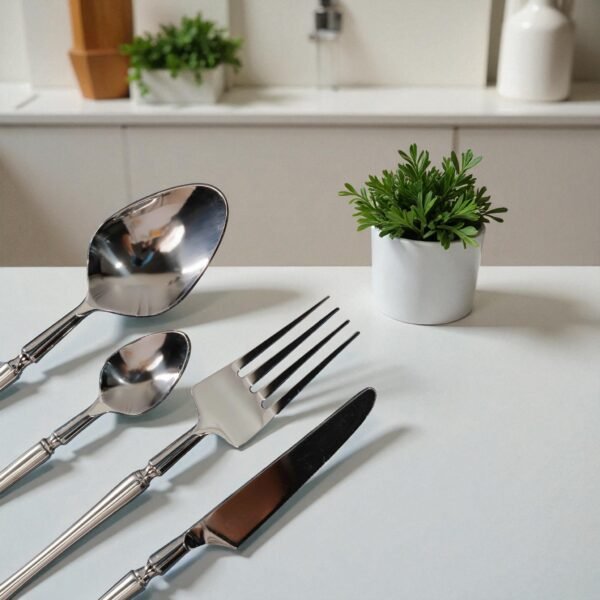 Harmiche Classic Silver 4-Piece Cutlery Set – Premium Stainless Steel Flatware with Center Detailing