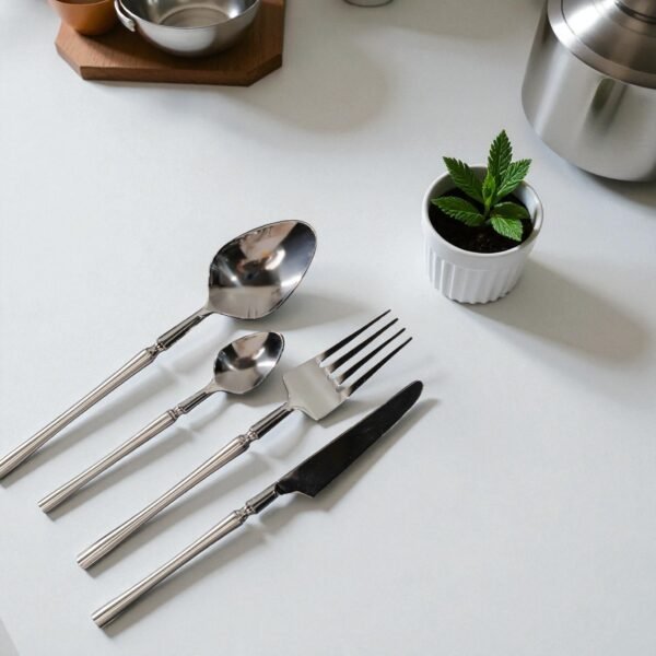 Harmiche Classic Silver 4-Piece Cutlery Set – Premium Stainless Steel Flatware with Center Detailing