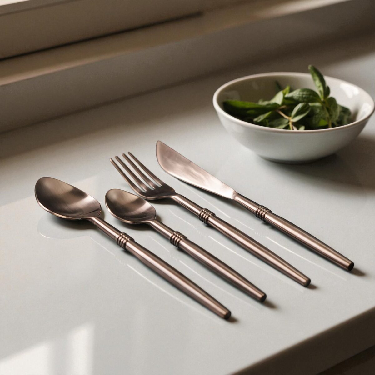 Harmiche Triple-Ring Rose Gold 4-Piece Cutlery Set