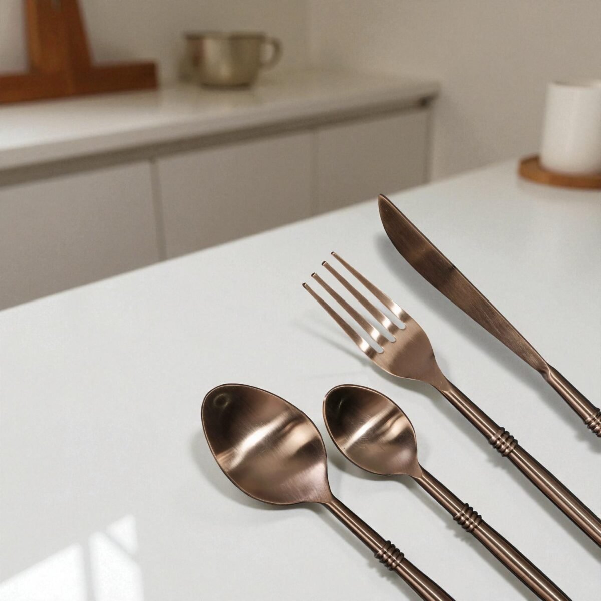 Harmiche Triple-Ring Rose Gold 4-Piece Cutlery Set