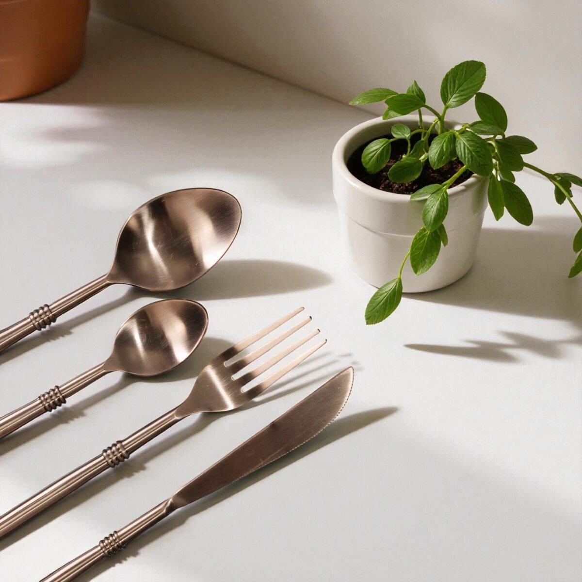 Harmiche Triple-Ring Rose Gold 4-Piece Cutlery Set