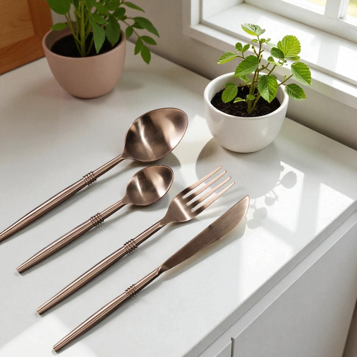 Harmiche Triple-Ring Rose Gold 4-Piece Cutlery Set