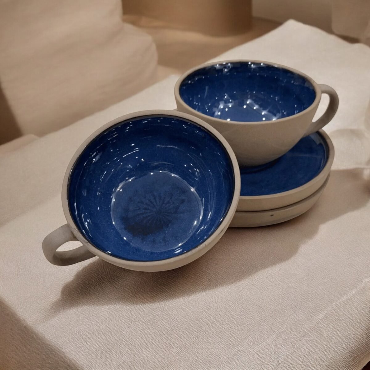 Azure Dune Cup & Saucer Set – Set of 2 | A Piece of Modern Art (240ml Cups)