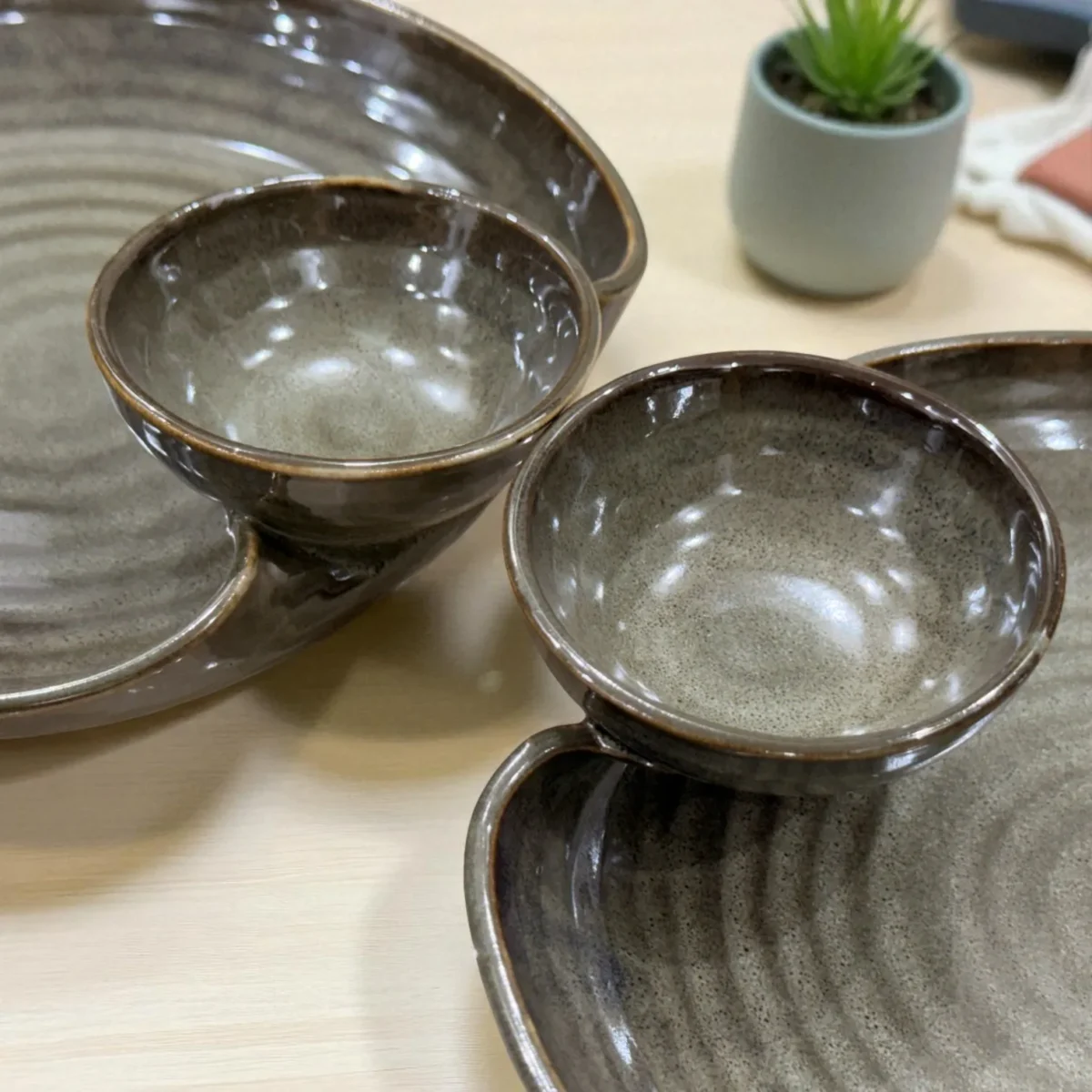 Slate Whirl Ceramic Chip and Dip Plate – Set of 2 (7 Inch) by Harmiche