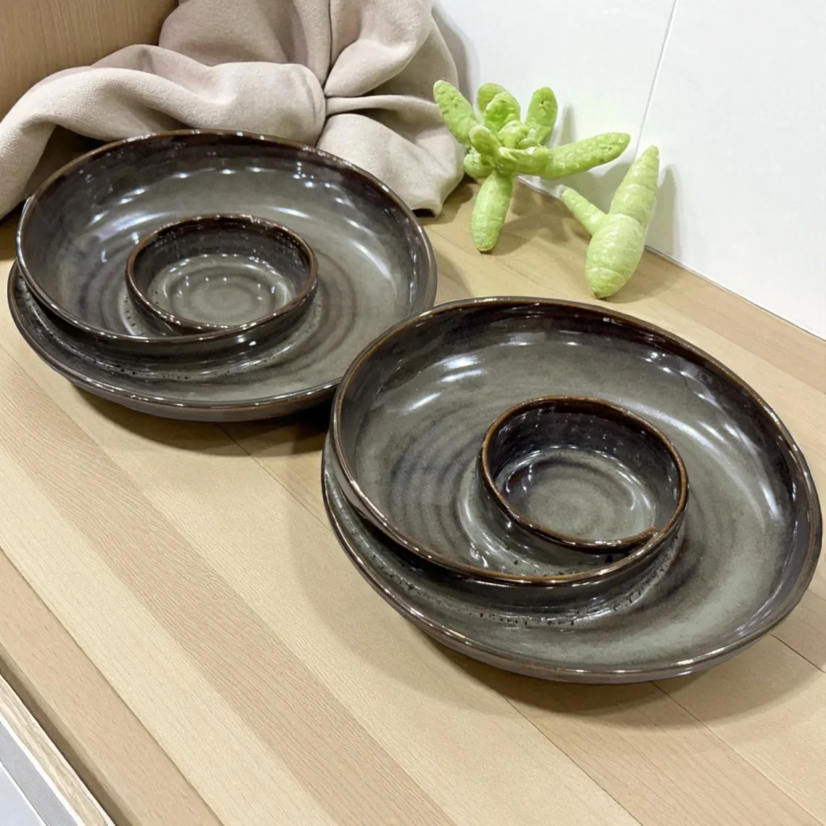 Pebble Mist Ceramic Chip and Dip Plate – Set of 2 (7 Inch) by Harmiche