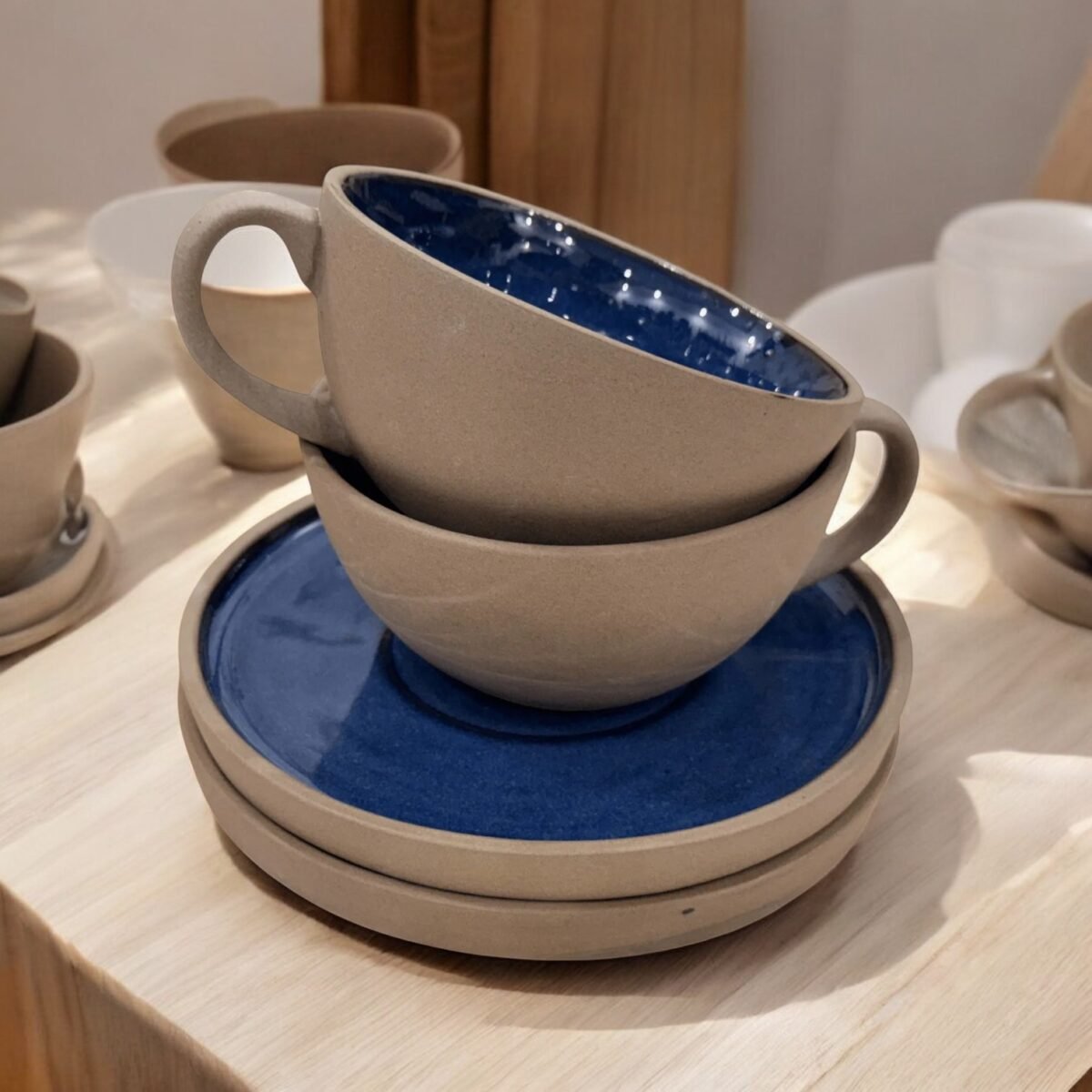 Azure Dune Cup & Saucer Set – Set of 2 | A Piece of Modern Art (240ml Cups)