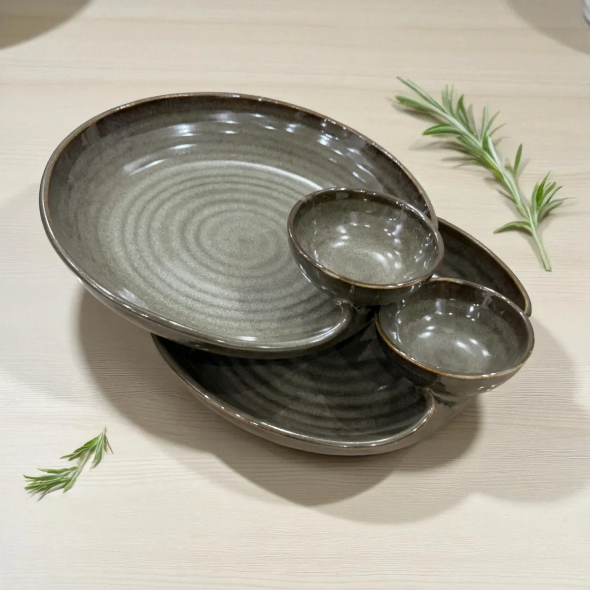 Slate Whirl Ceramic Chip and Dip Plate – Set of 2 (7 Inch) by Harmiche