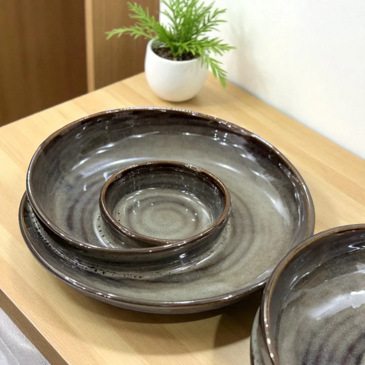 Pebble Mist Ceramic Chip and Dip Plate – Set of 2 (7 Inch) by Harmiche
