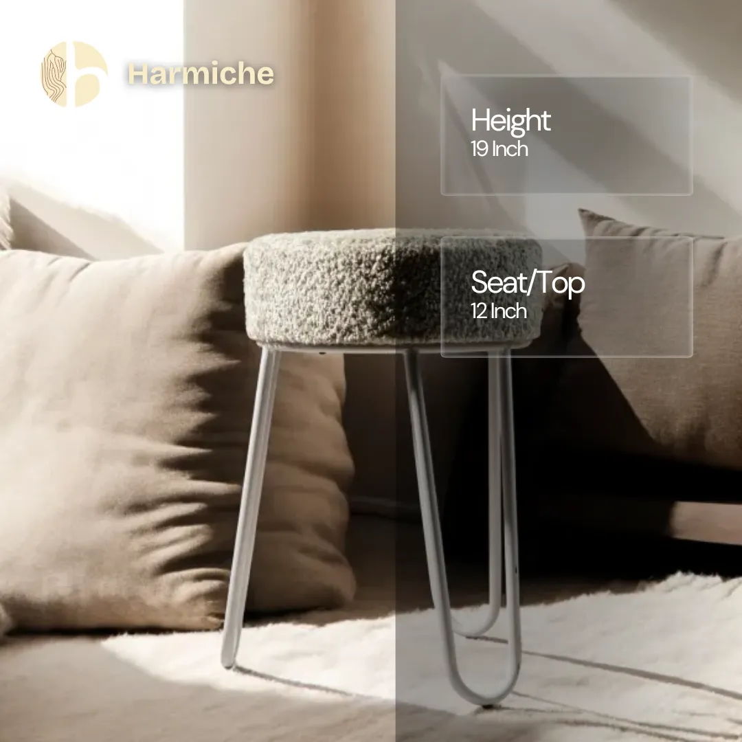 Harmiche Nido Bouclé Pouffe Stool – Handcrafted Upholstered Accent Seating