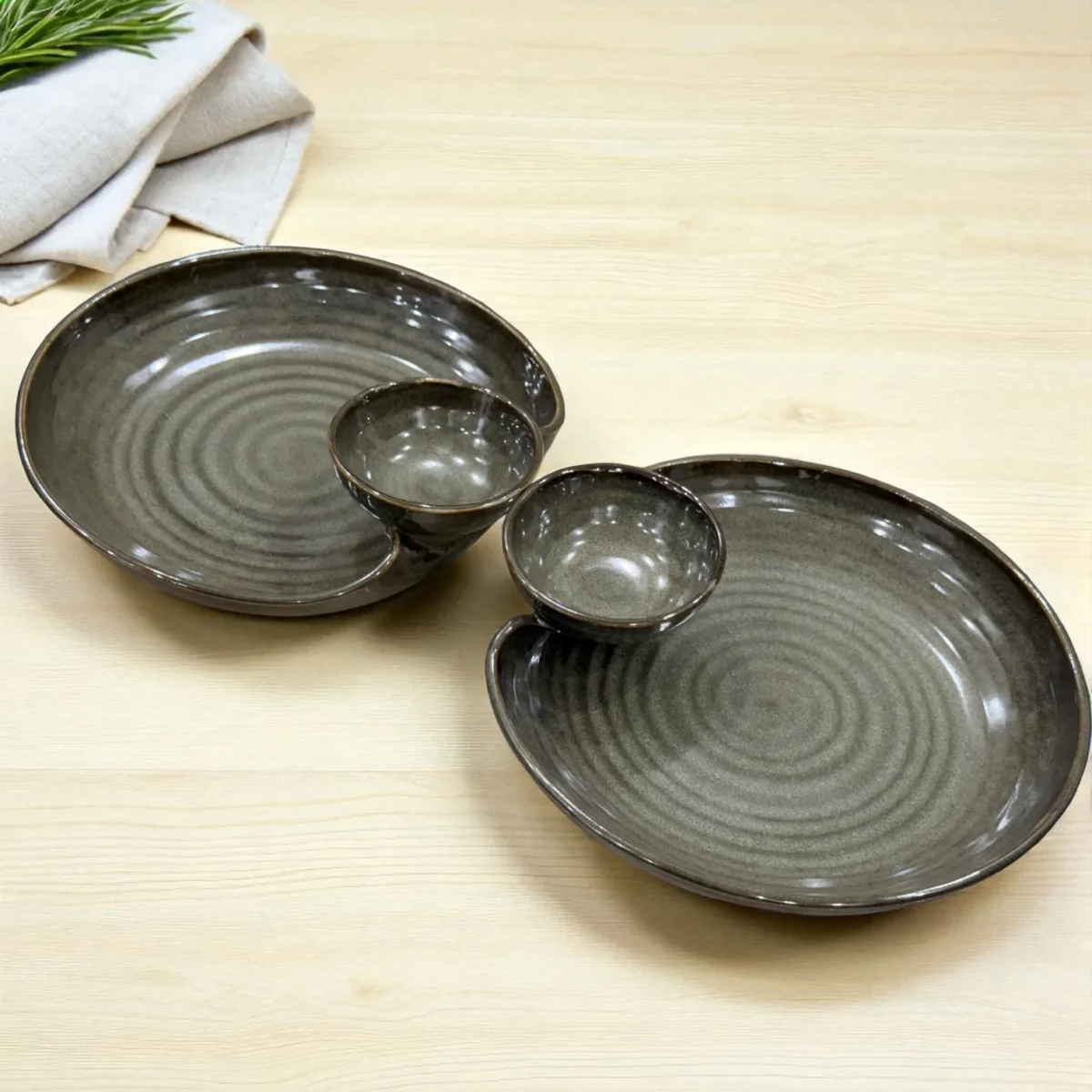 Slate Whirl Ceramic Chip and Dip Plate – Set of 2 (7 Inch) by Harmiche
