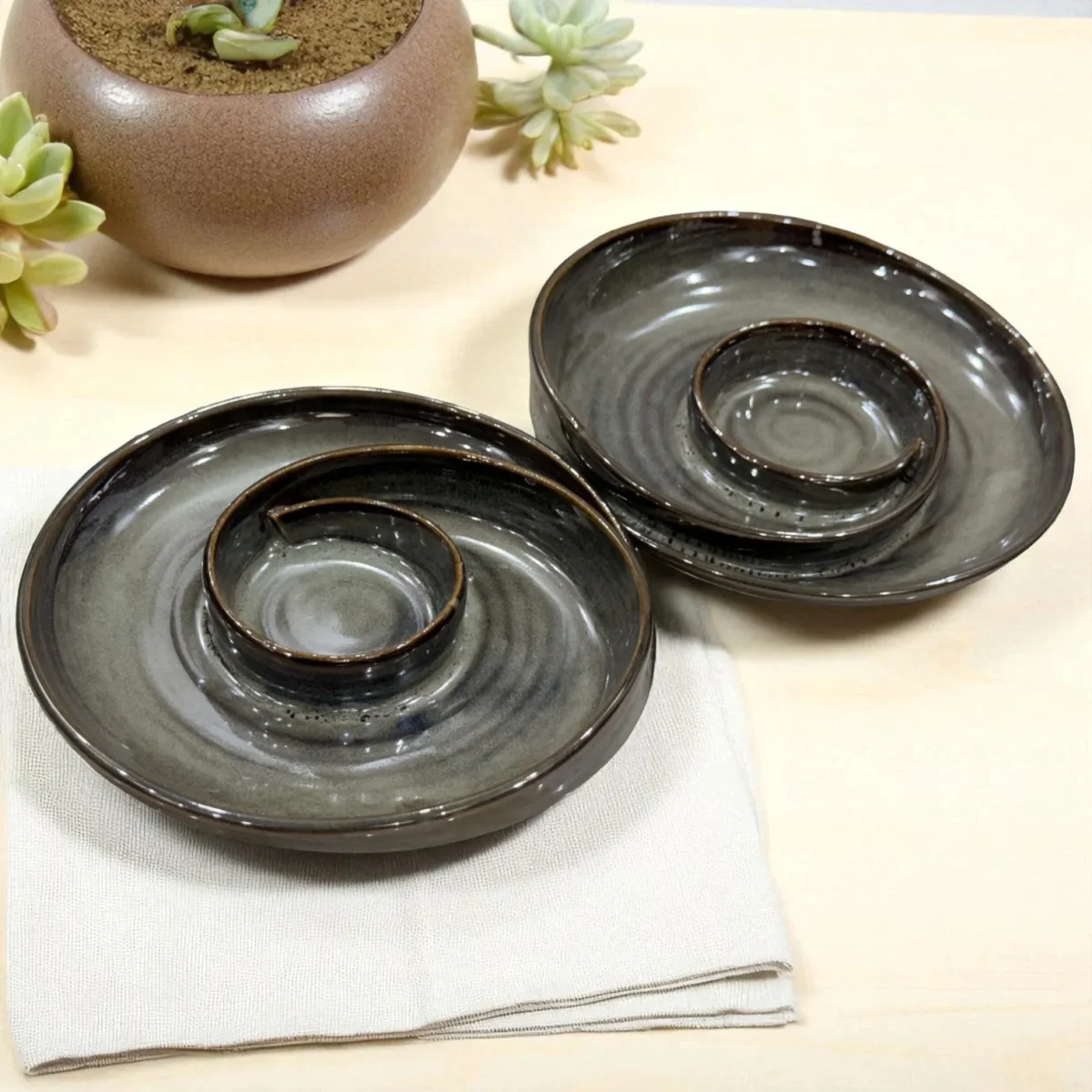 Pebble Mist Ceramic Chip and Dip Plate – Set of 2 (7 Inch) by Harmiche