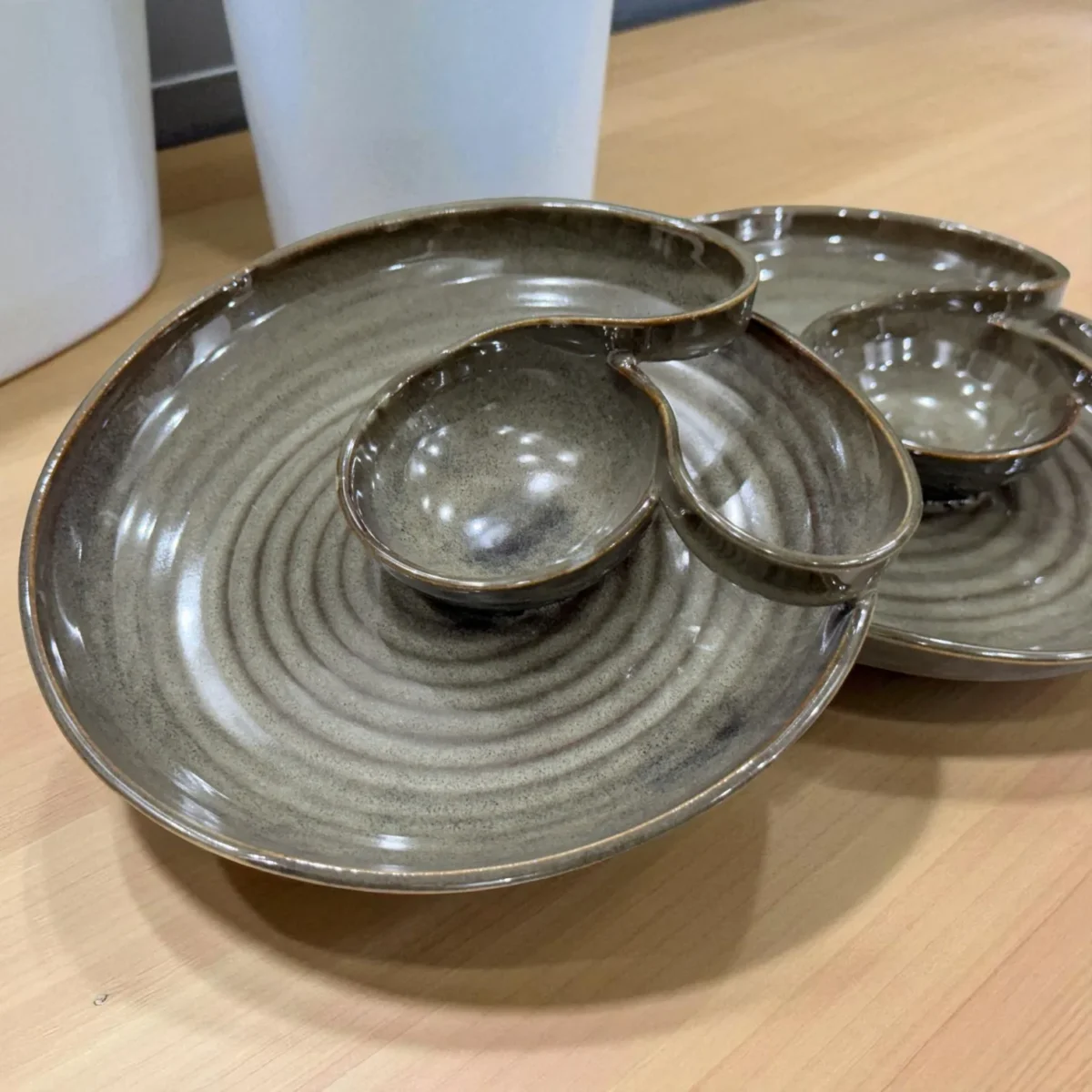 Earthen Swirl Ceramic Chip and Dip Plate – Set of 2 (7 Inch) by Harmiche