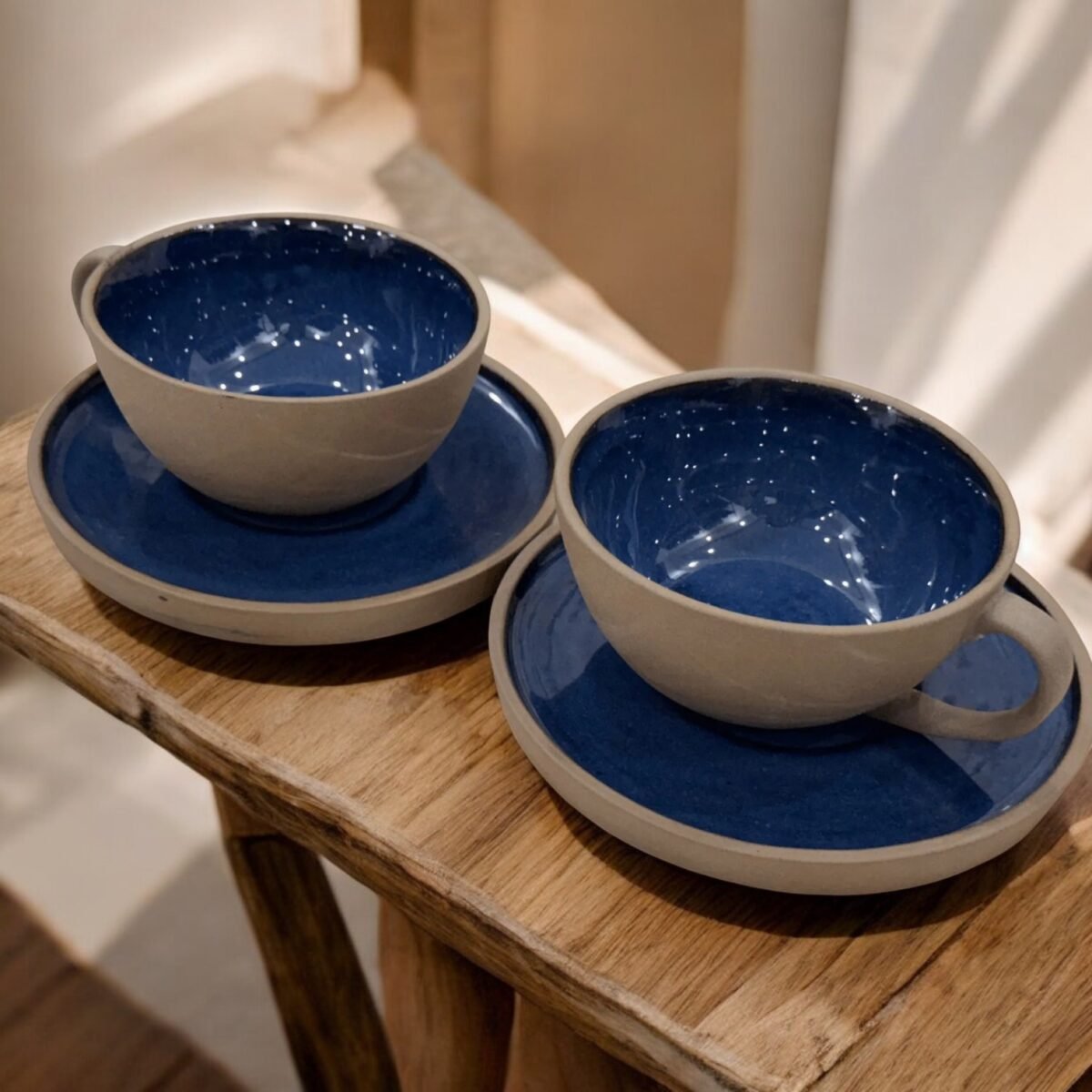 Azure Dune Cup & Saucer Set – Set of 2 | A Piece of Modern Art (240ml Cups)