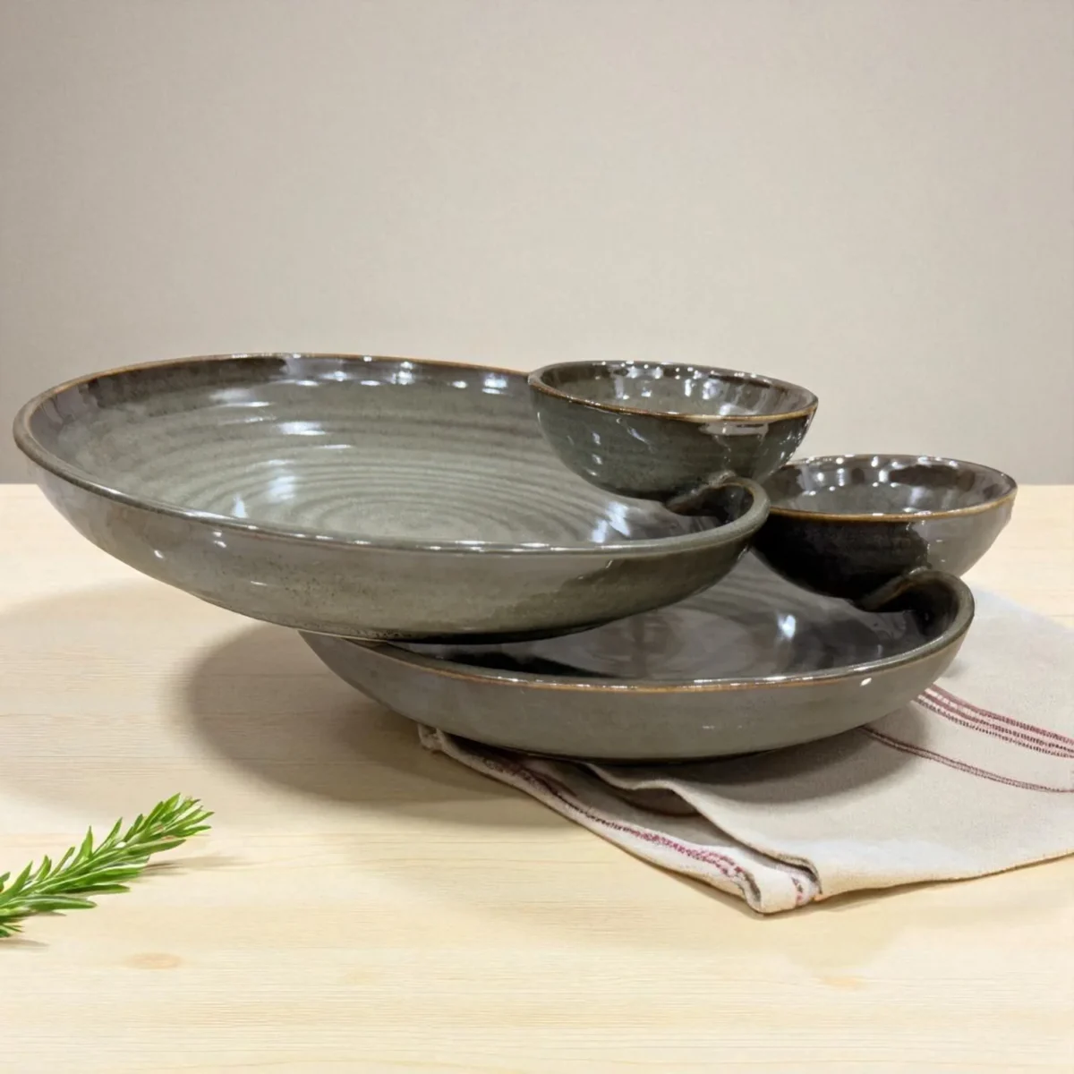 Slate Whirl Ceramic Chip and Dip Plate – Set of 2 (7 Inch) by Harmiche