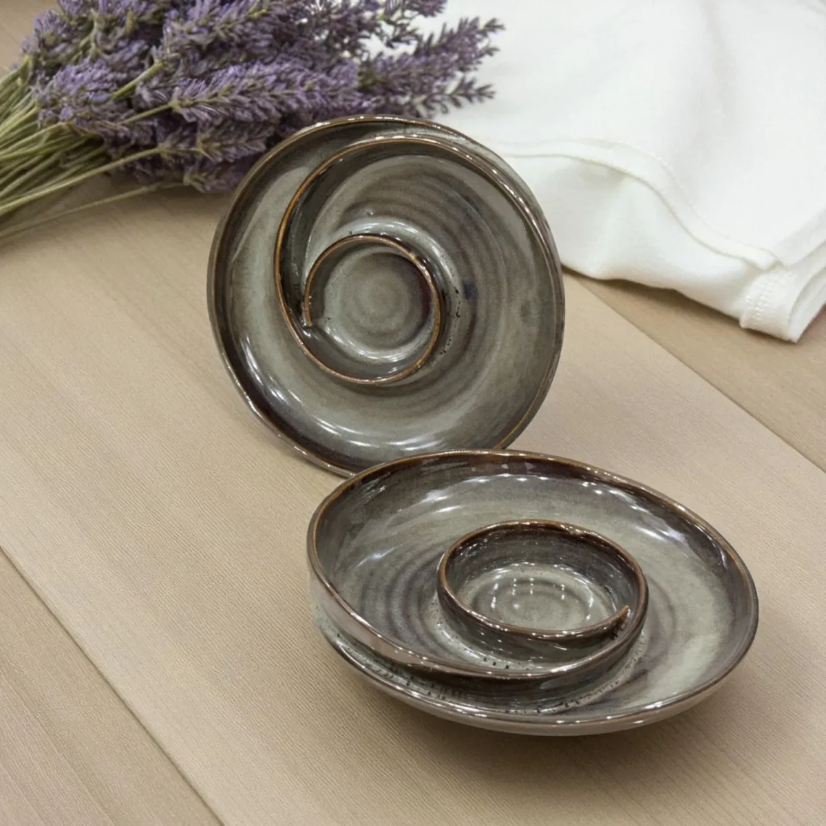 Pebble Mist Ceramic Chip and Dip Plate – Set of 2 (7 Inch) by Harmiche