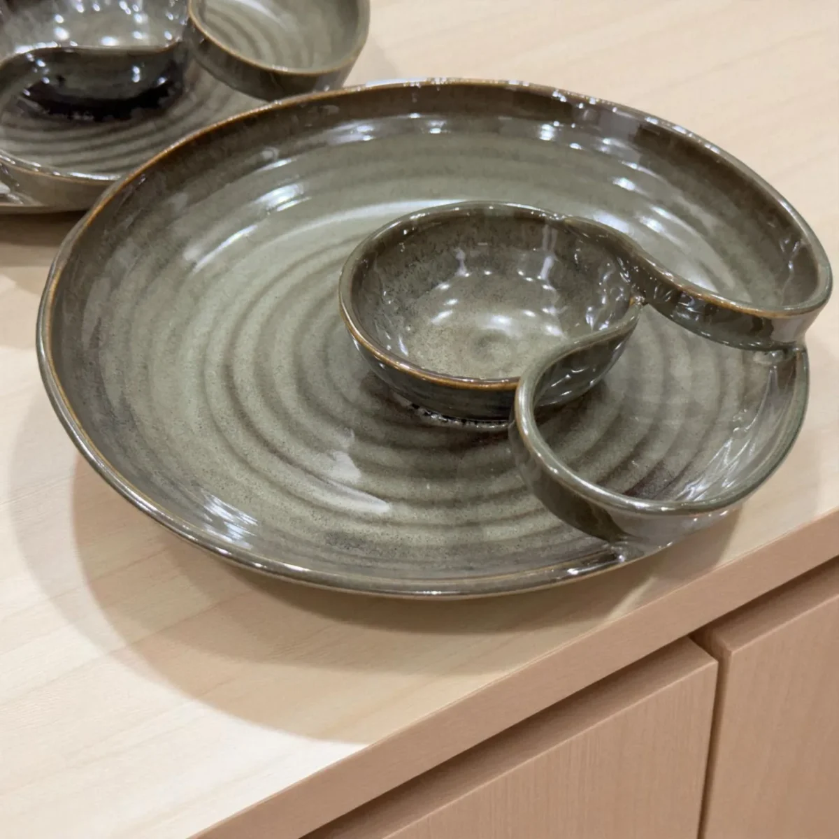Earthen Swirl Ceramic Chip and Dip Plate – Set of 2 (7 Inch) by Harmiche