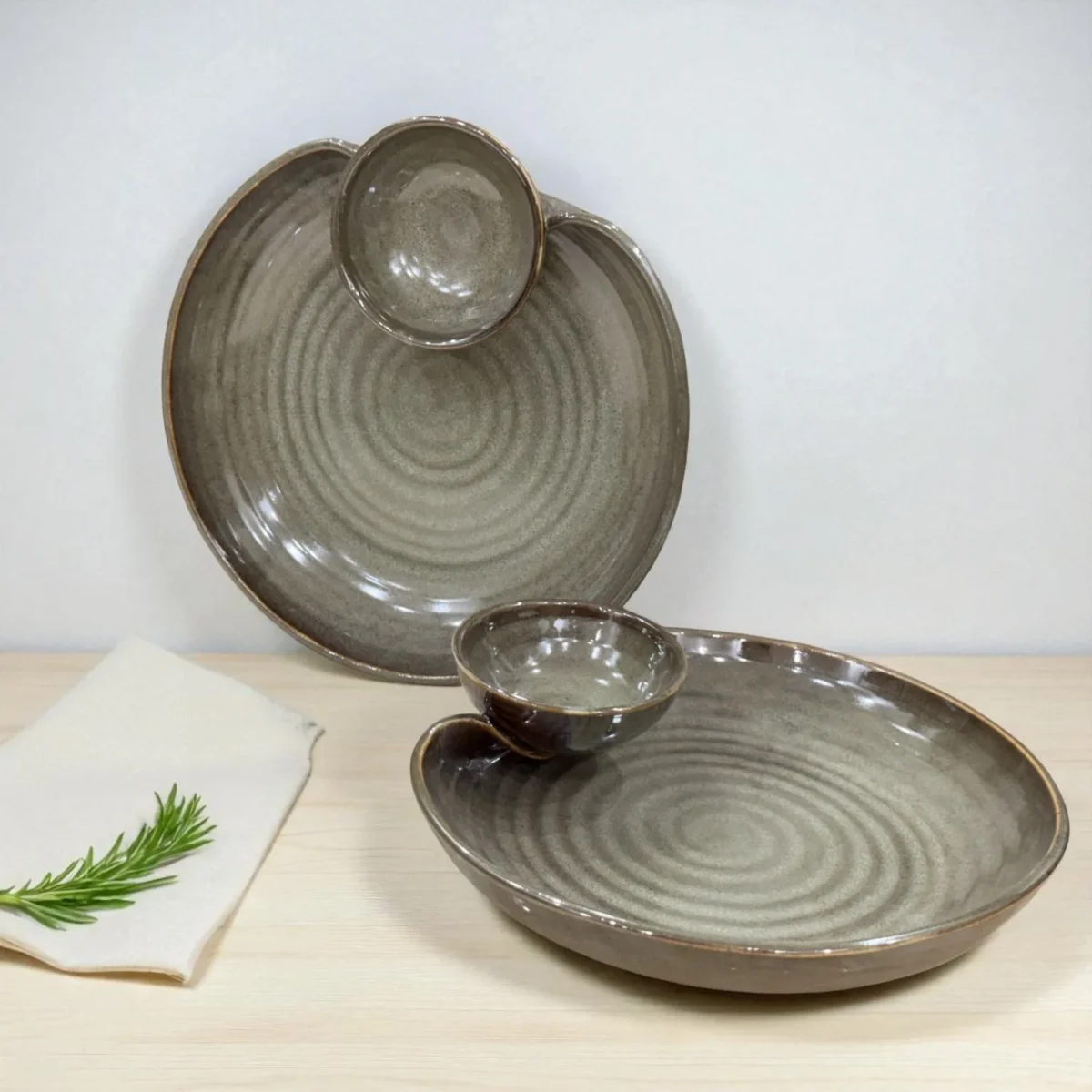 Slate Whirl Ceramic Chip and Dip Plate – Set of 2 (7 Inch) by Harmiche