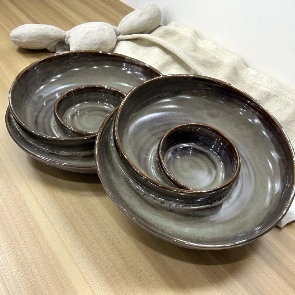 Pebble Mist Ceramic Chip and Dip Plate – Set of 2 (7 Inch) by Harmiche
