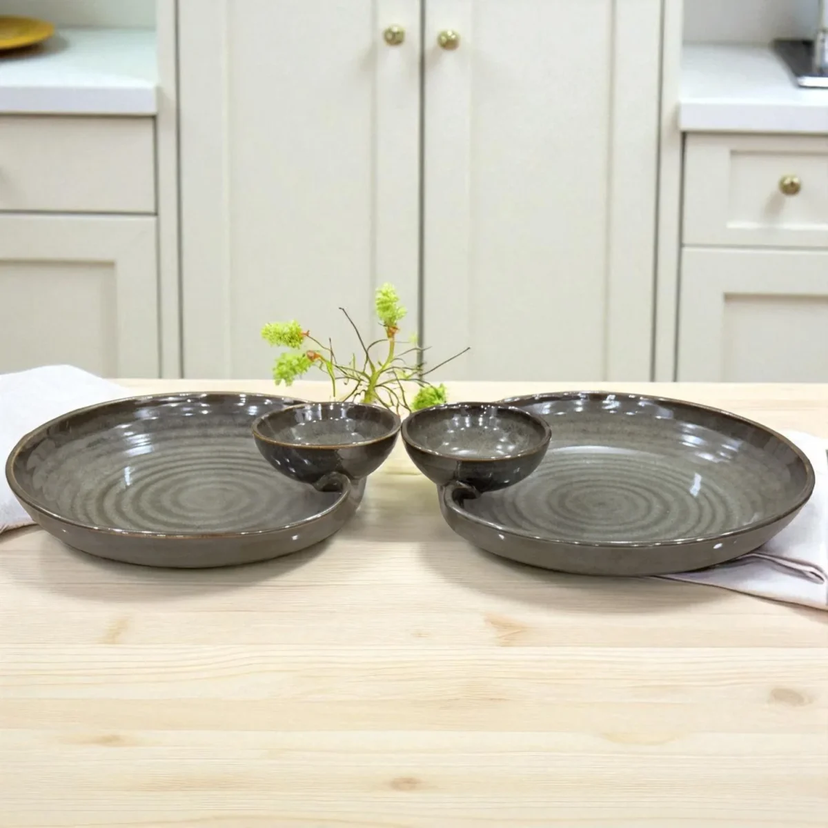 Slate Whirl Ceramic Chip and Dip Plate – Set of 2 (7 Inch) by Harmiche