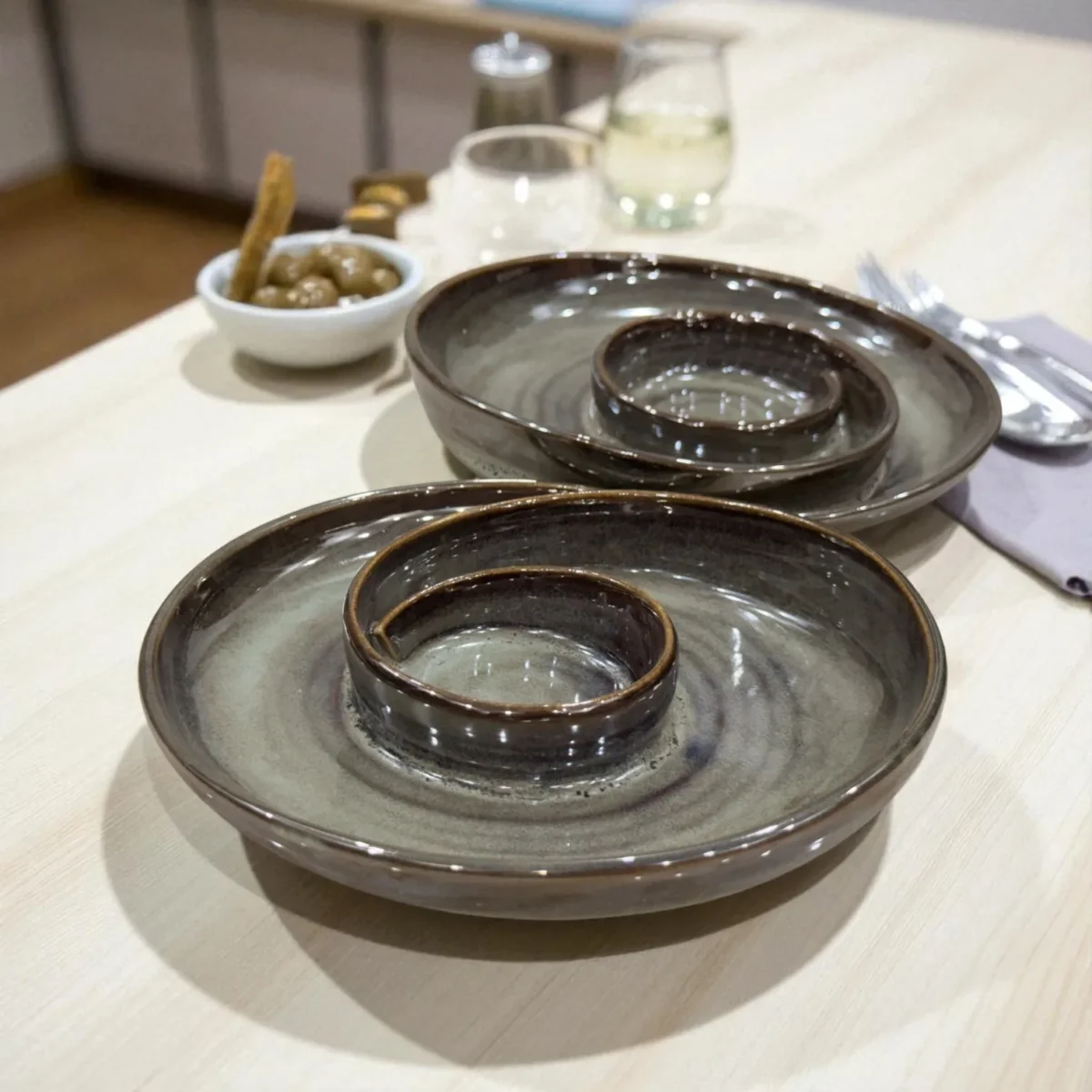 Pebble Mist Ceramic Chip and Dip Plate – Set of 2 (7 Inch) by Harmiche