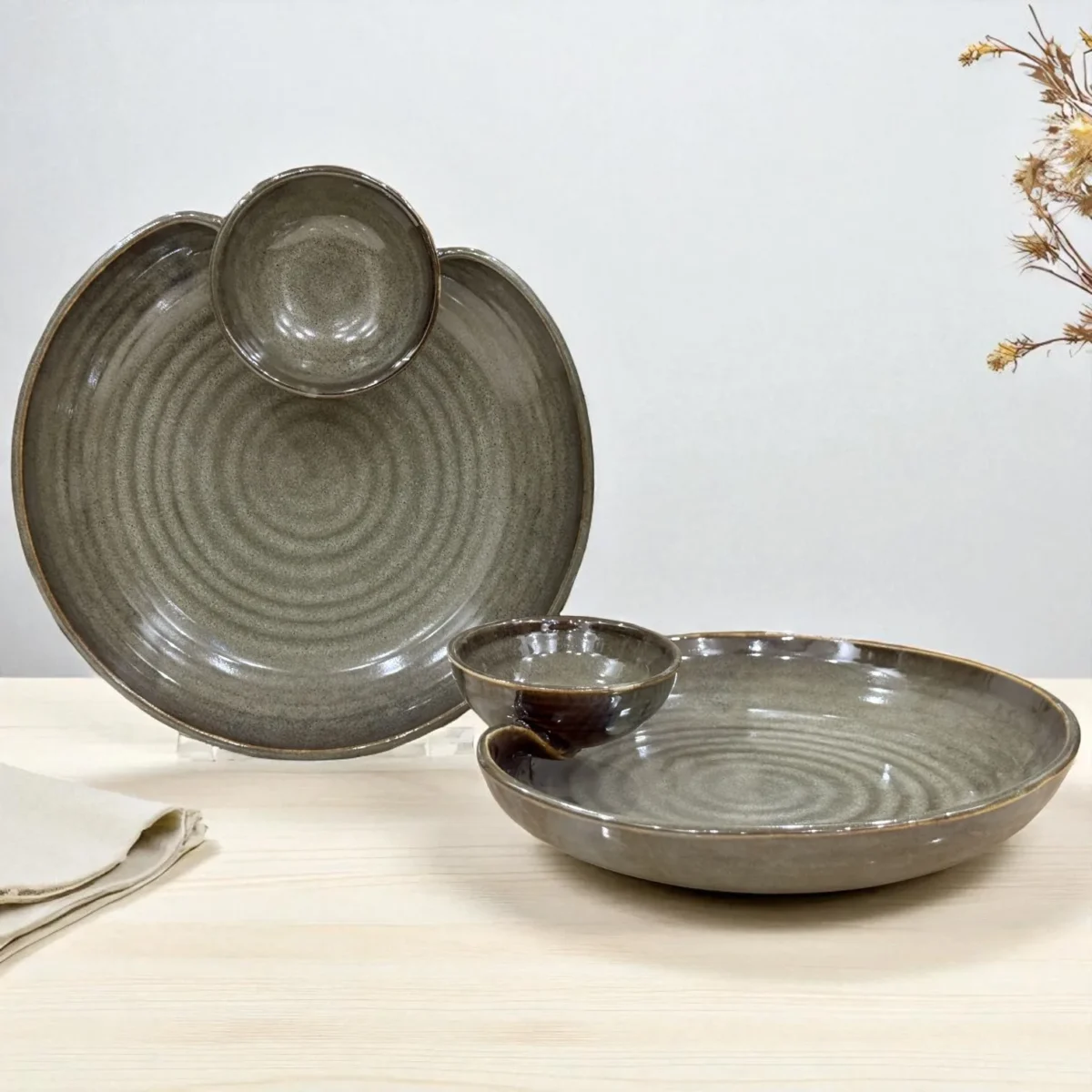 Slate Whirl Ceramic Chip and Dip Plate – Set of 2 (7 Inch) by Harmiche