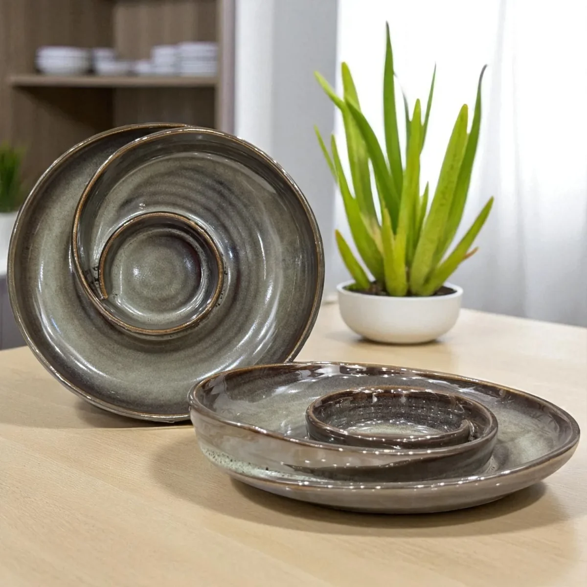 Pebble Mist Ceramic Chip and Dip Plate – Set of 2 (7 Inch) by Harmiche