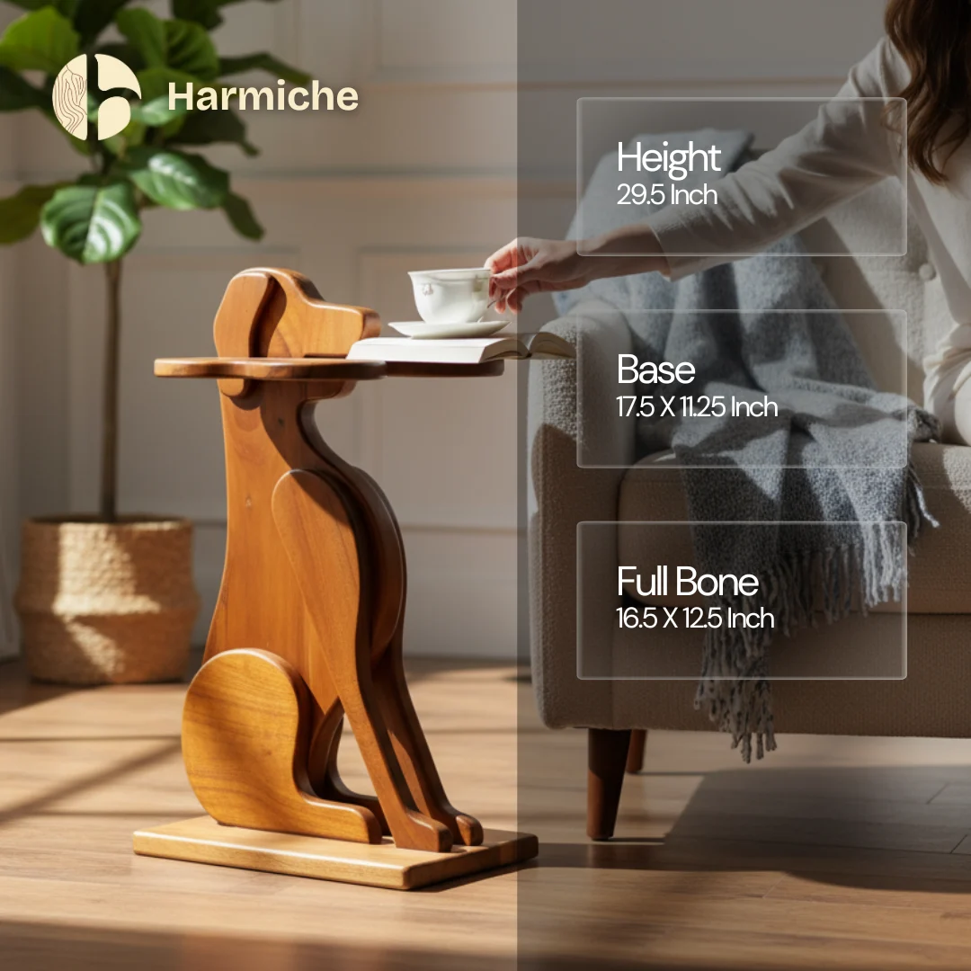 Harmiche Canine Companion Side Table – Handcrafted in Solid Acacia Wood | Dog Table