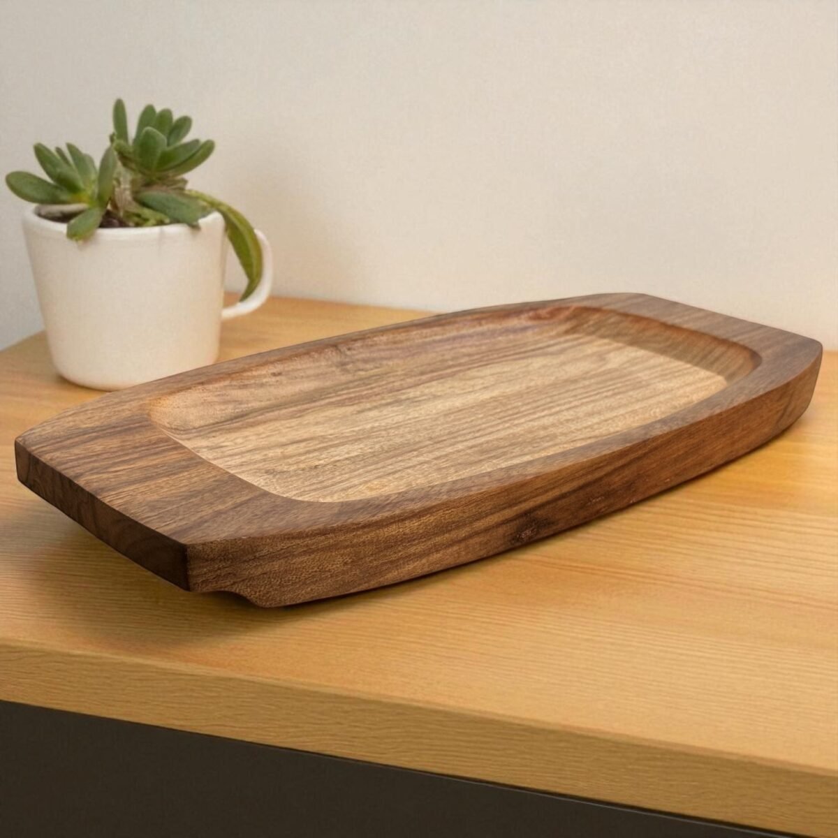 Continental Rosewood Cast Iron Sizzler Plate with Wooden Tray – 11x6 Inches by Harmiche