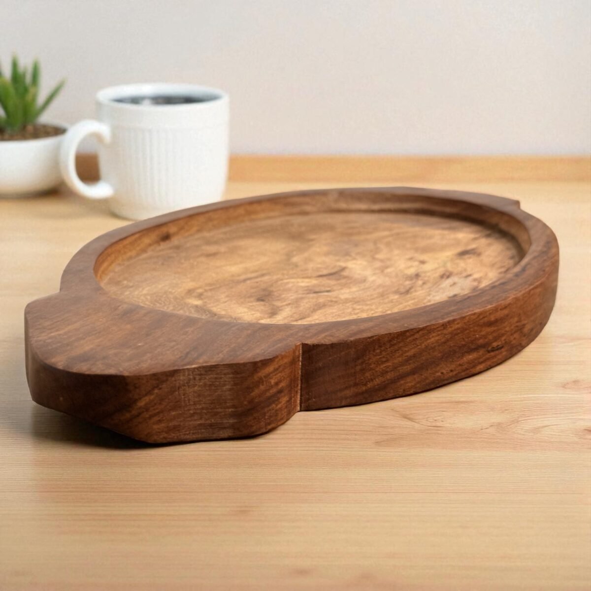 Oval Rosewood Cast Iron Sizzler Plate with Wooden Tray – 10x6 Inches by Harmiche