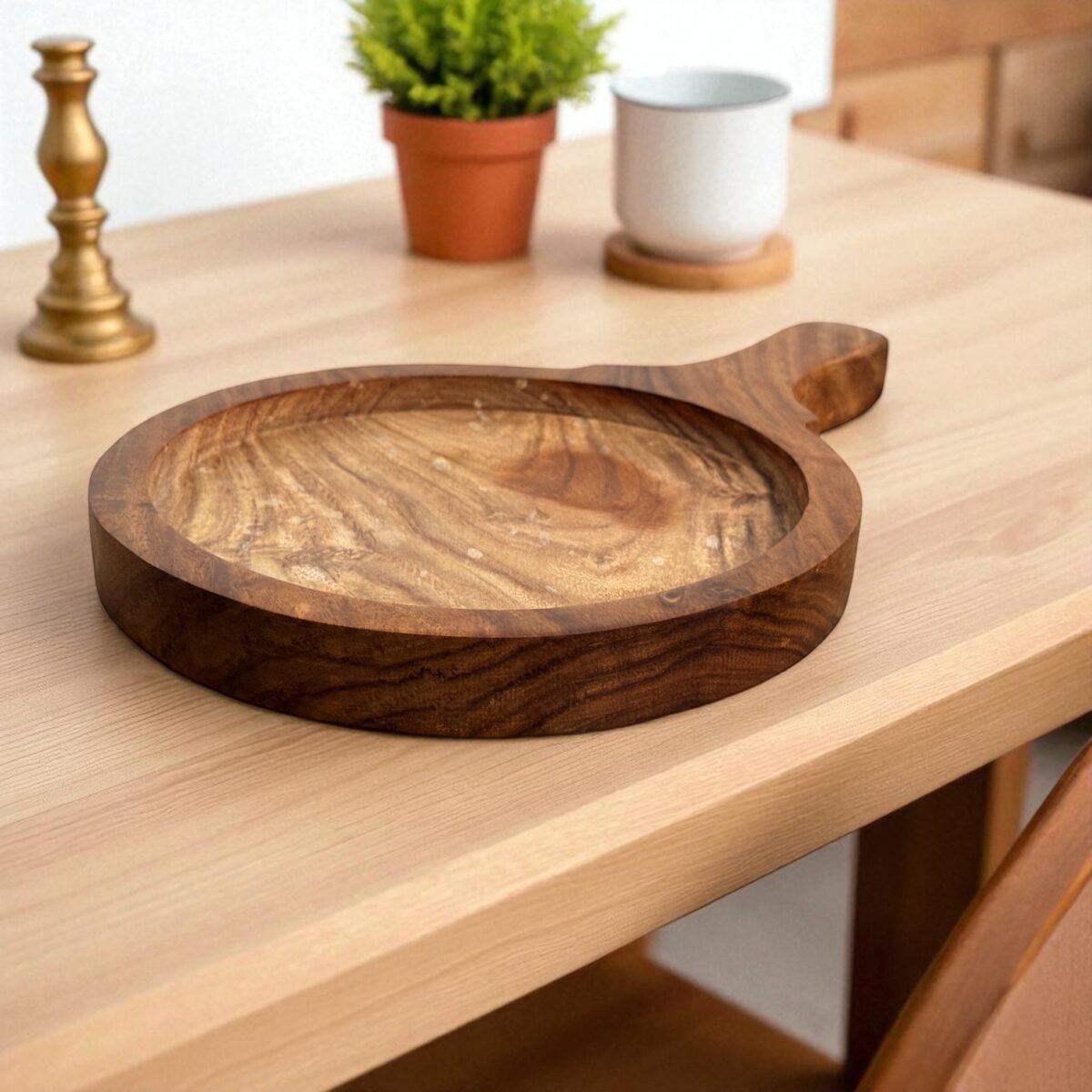 Premium Brownie Cast Iron Sizzler with Wooden Handle Tray – 7 Inch by Harmiche