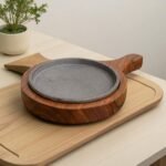 Classic Brownie Cast Iron Sizzler Plate with Handle & Wooden Tray – 6 Inch by Harmiche
