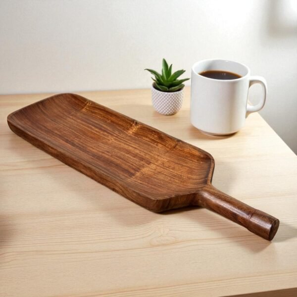 Handcrafted Wooden Serving Platter with Handle – 16x5 Inches by Harmiche