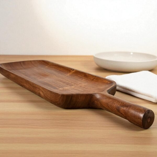 Handcrafted Wooden Serving Platter with Handle – 16x5 Inches by Harmiche