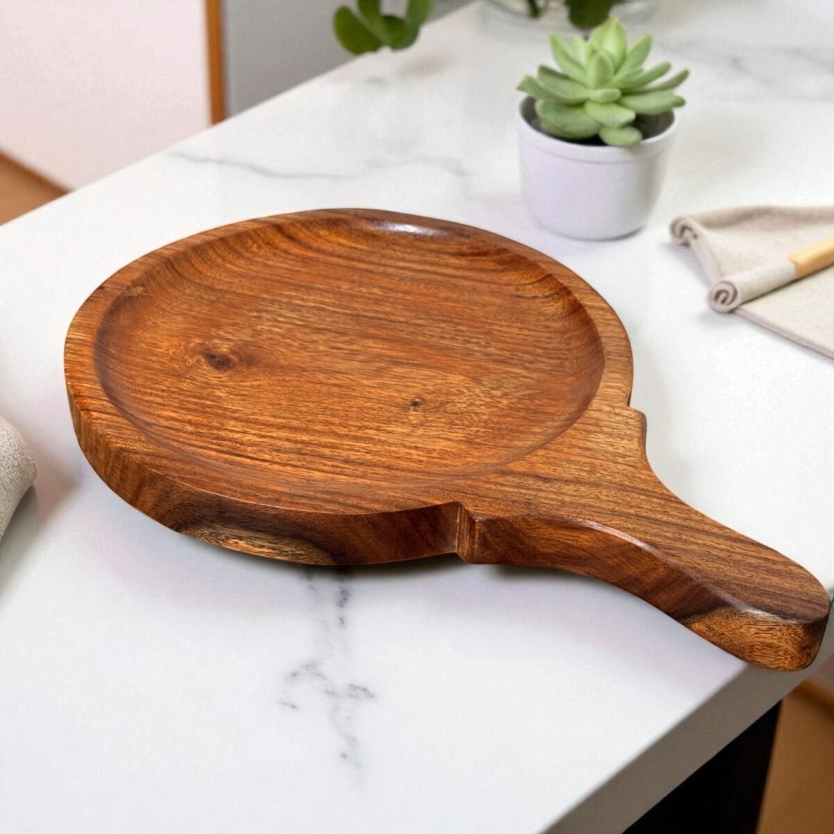 Handcrafted Wooden Pizza Serving Bat with Handle – 9 Inch by Harmiche