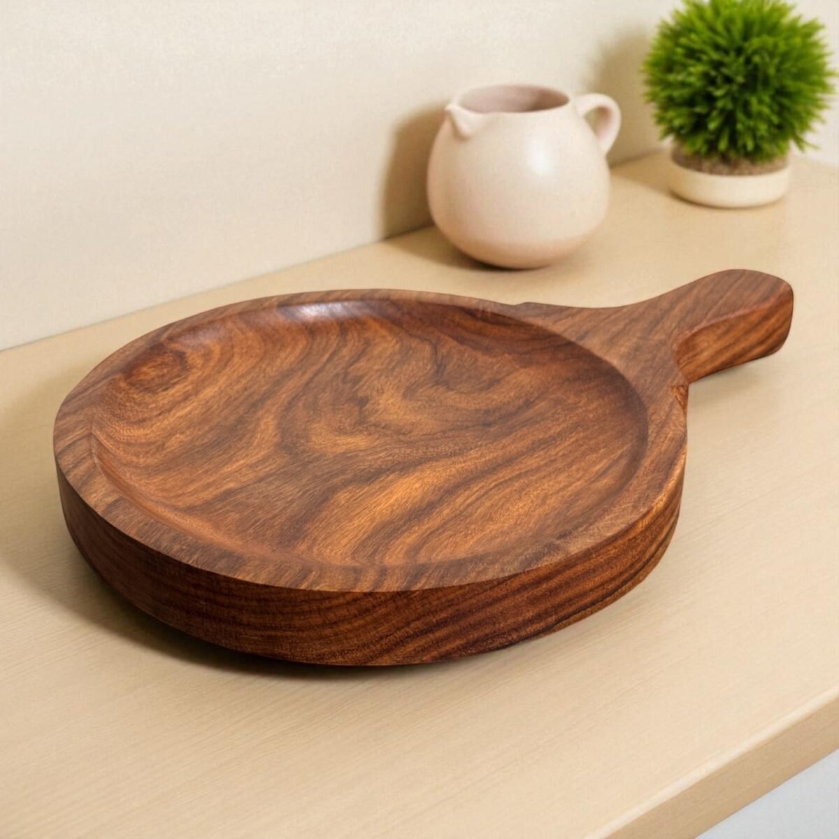 Handcrafted Wooden Pizza Serving Bat with Handle – 8 Inch by Harmiche