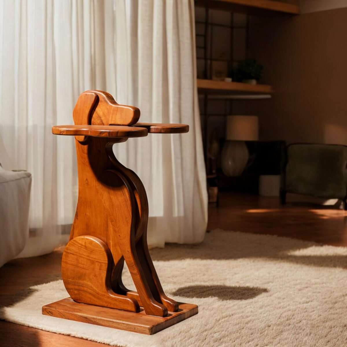 Harmiche Canine Companion Side Table – Handcrafted in Solid Acacia Wood | Dog Table