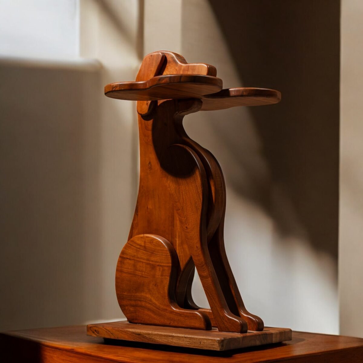 Harmiche Canine Companion Side Table – Handcrafted in Solid Acacia Wood | Dog Table