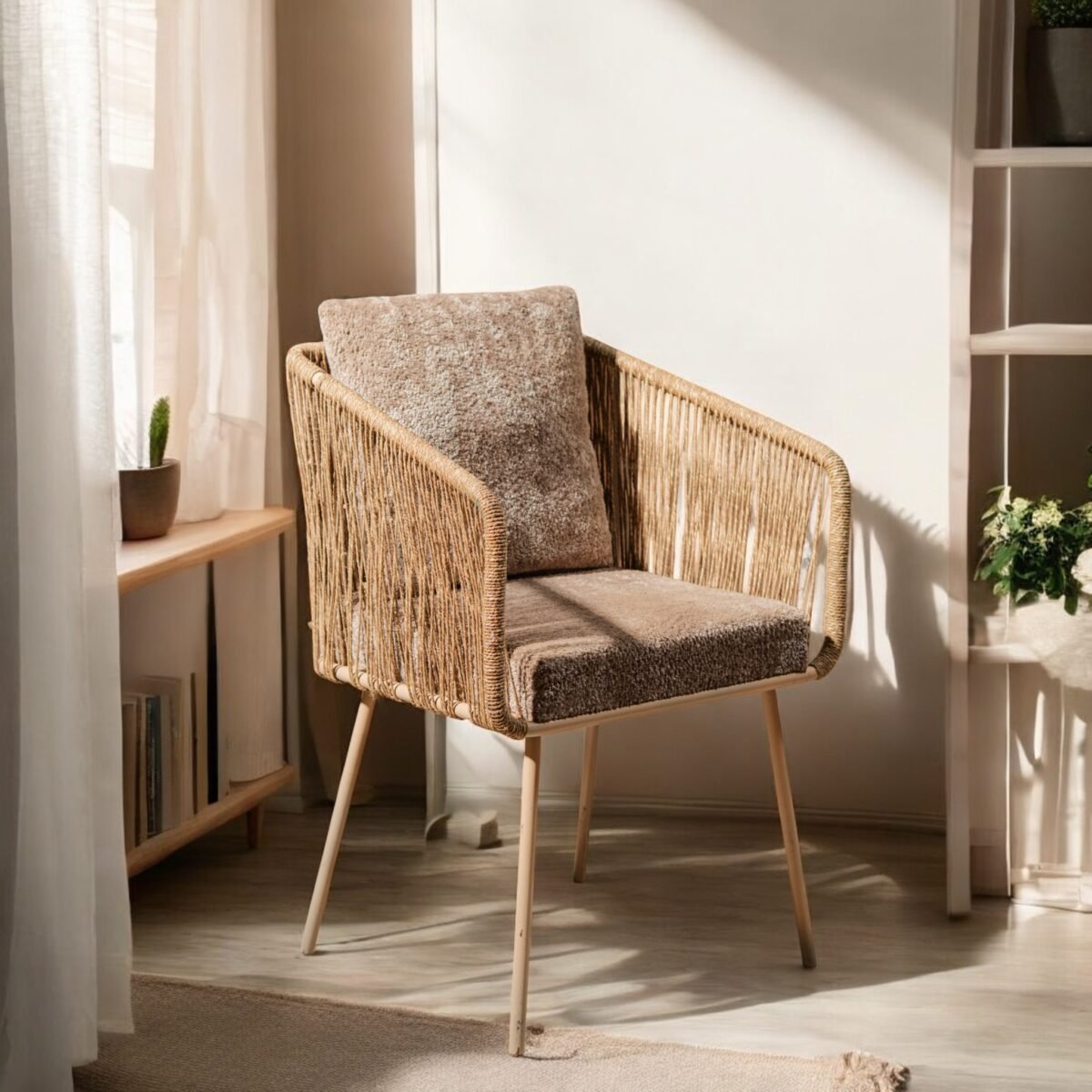 Harmiche Solace Rope Lounge Chair – Handwoven Jute & Plush Upholstery Accent Seating