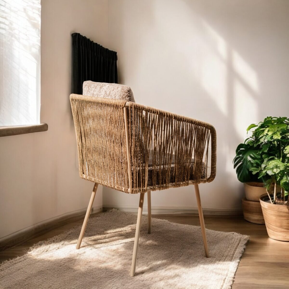 Harmiche Solace Rope Lounge Chair – Handwoven Jute & Plush Upholstery Accent Seating
