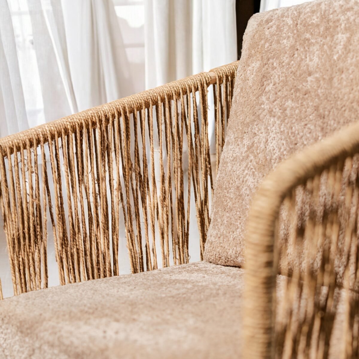 Harmiche Solace Rope Lounge Chair – Handwoven Jute & Plush Upholstery Accent Seating